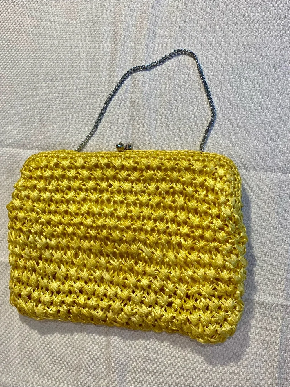 Vintage Yellow Woven Shoulder Bag by Snassee made in Japan w/chain handle